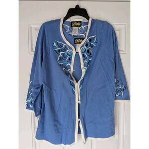 BOB MACKIE WEARABLE ART Sky Blue Women's Cardigan/Blouse SET Sz L
